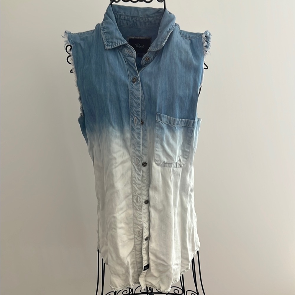 Rails Blue and White Notched Collar Button Down Shirt